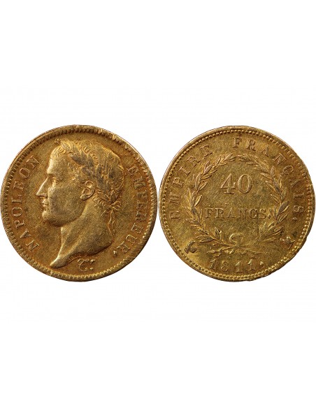 NAPOLEON Ier﻿ - 40 FRANCS OR 1811 A PARIS Variété A/COQ