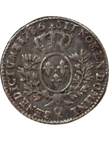 LOUIS XVI - 1/5 ECU ARGENT AUX BRANCHES D'OLIVIER 1786 Q PERPIGNAN