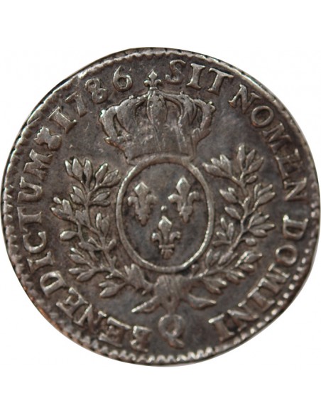 LOUIS XVI - 1/5 ECU ARGENT AUX BRANCHES D'OLIVIER 1786 Q PERPIGNAN