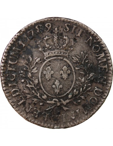 LOUIS XV - 1/2 ECU ARGENT AUX BRANCHES D'OLIVIER 1789 T NANTES - R3