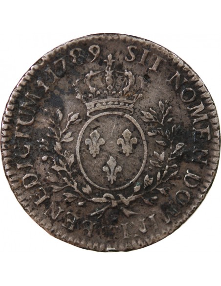 LOUIS XV - 1/2 ECU ARGENT AUX BRANCHES D'OLIVIER 1789 T NANTES - R3