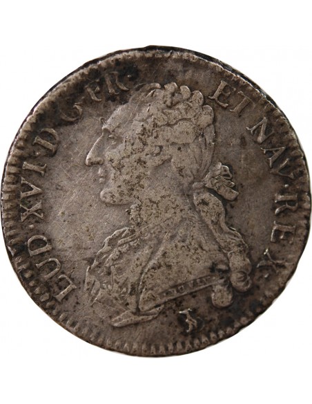 LOUIS XV - 1/2 ECU ARGENT AUX BRANCHES D'OLIVIER 1789 T NANTES - R3