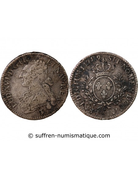 LOUIS XV - 1/2 ECU ARGENT AUX BRANCHES D'OLIVIER 1789 T NANTES - R3