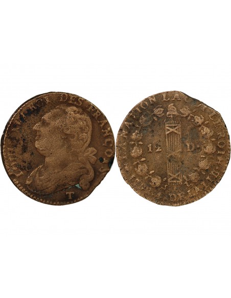 LOUIS XVI, CONSTITUTION - 12 DENIERS 1792 T NANTES
