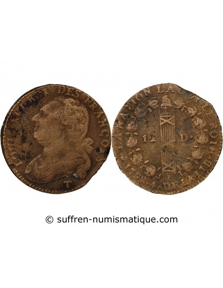 LOUIS XVI, CONSTITUTION - 12 DENIERS 1792 T NANTES