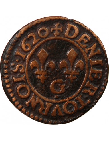 LOUIS XIII - DENIER TOURNOIS 1620 G POITIERS
