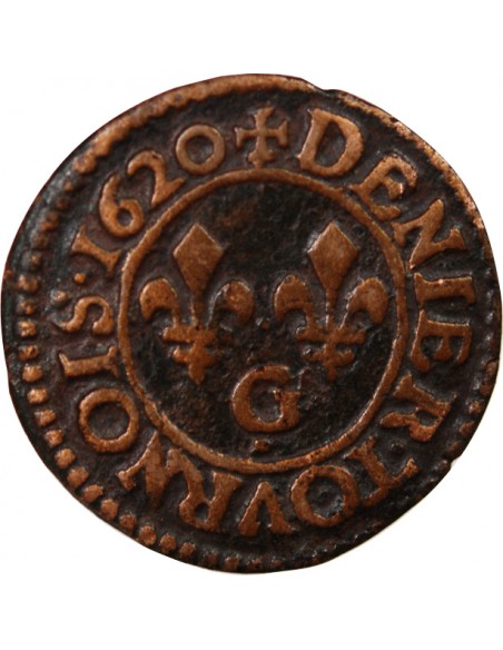 LOUIS XIII - DENIER TOURNOIS 1620 G POITIERS