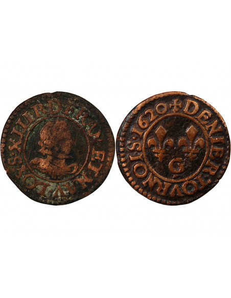 LOUIS XIII - DENIER TOURNOIS 1620 G POITIERS