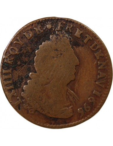 LOUIS XIV﻿ - LIARD AU BUSTE AGE 1696 X AMIENS