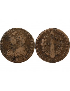 LOUIS XVI, CONSTITUTION - 2 SOLS ROI DES FRANCOIS 1792 W° ARRAS 2