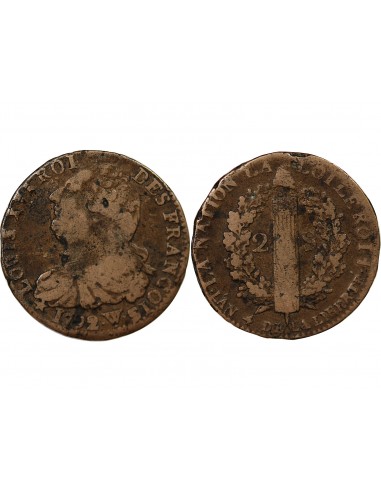 LOUIS XVI, CONSTITUTION - 2 SOLS ROI DES FRANCOIS 1792 W° ARRAS