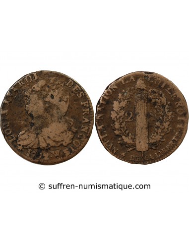 LOUIS XVI, CONSTITUTION - 2 SOLS ROI DES FRANCOIS 1792 W° ARRAS