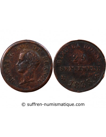 HENRI D'ARTOIS, PRETENDANT HENRI V - MÉDAILLETTE 1833