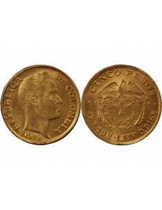 COLOMBIE - 5 PESOS OR 1919 "Simon Bolivar" 2