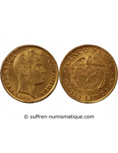 COLOMBIE - 5 PESOS OR 1919 "Simon Bolivar"