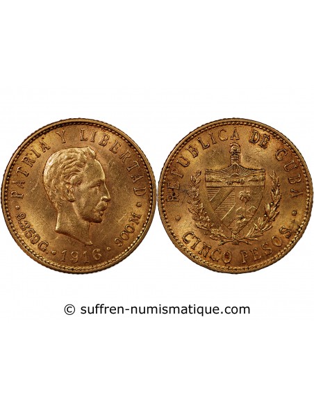 CUBA - 5 PESOS OR 1916 "José Marti"