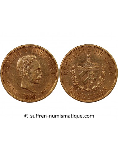 CUBA - 10 PESOS OR 1916 "José Marti"
