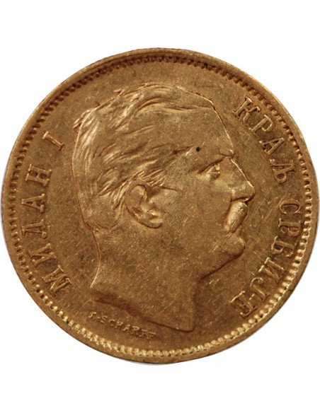 SERBIE, MILAN Ier - 10 DINARS OR 1882 V VIENNE