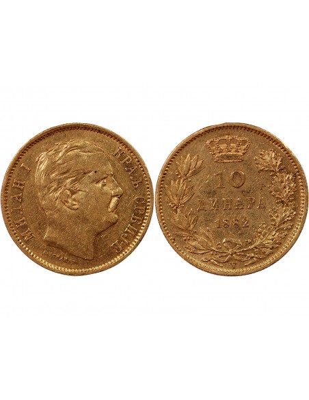 SERBIE, MILAN Ier - 10 DINARS OR 1882 V VIENNE