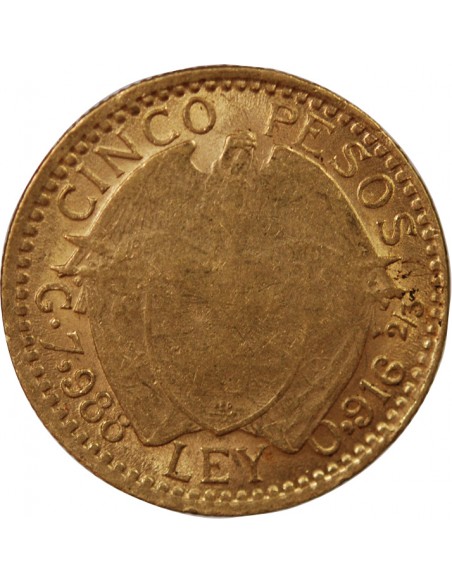 COLOMBIE - 5 PESOS OR 1919 "Tailleur de Pierre"