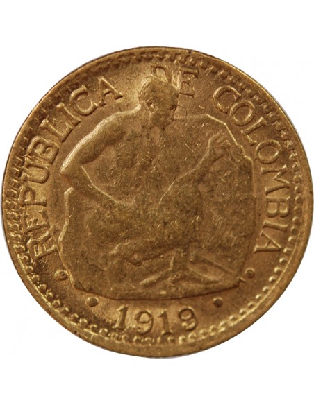 COLOMBIE - 5 PESOS OR 1919 "Tailleur de Pierre"