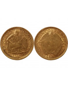 COLOMBIE - 5 PESOS OR 1919 "Tailleur de Pierre" 2