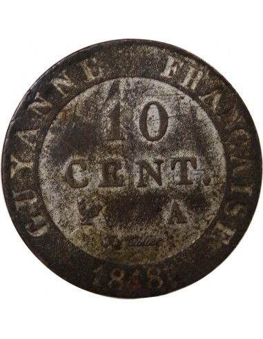 COLONIES FRANCAISES, GUYANE, LOUIS XVIII - 10 CENTIMES 1818 A PARIS