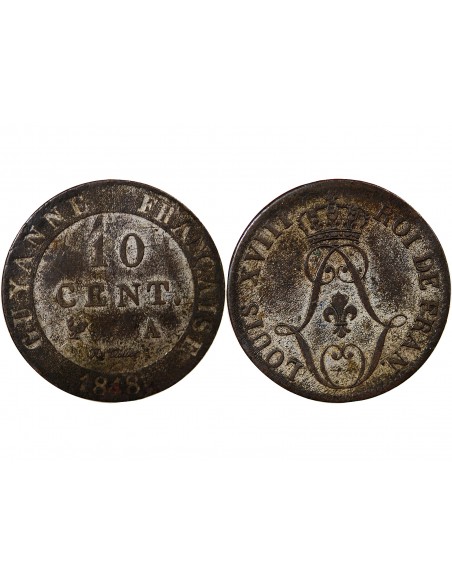 COLONIES FRANCAISES, GUYANE, LOUIS XVIII - 10 CENTIMES 1818 A PARIS