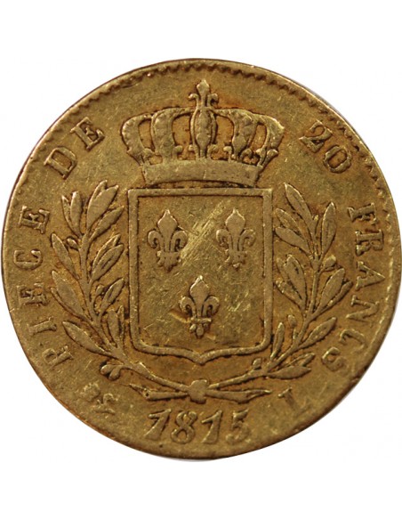 LOUIS XVIII - 20 FRANCS OR 1815 L BAYONNE