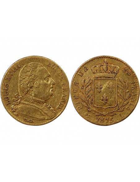 LOUIS XVIII - 20 FRANCS OR 1815 L BAYONNE