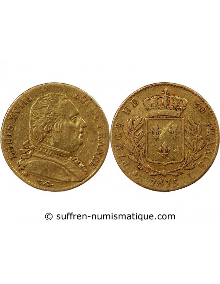 LOUIS XVIII - 20 FRANCS OR 1815 L BAYONNE