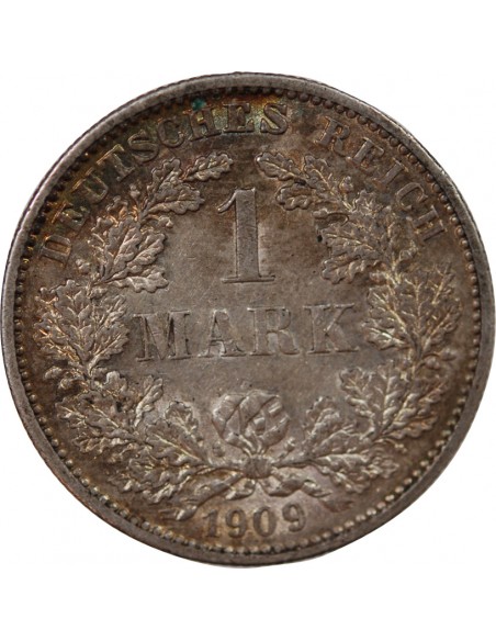 ALLEMAGNE, Guillaume II - 1 MARK ARGENT 1909 G KARLSRUHE