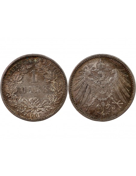 ALLEMAGNE, Guillaume II - 1 MARK ARGENT 1909 G KARLSRUHE