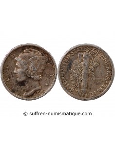 USA - 10 CENTS ARGENT "Mercury Dime" 1918 PHILADELPHIE