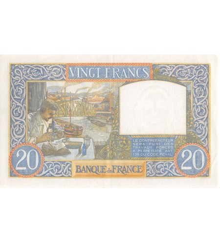 20 FRANCS SCIENCE ET TRAVAILLE 17.07.1941