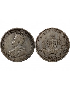 AUSTRALIE, GEORGE V - FLORIN ARGENT 1915 H HEATON 2