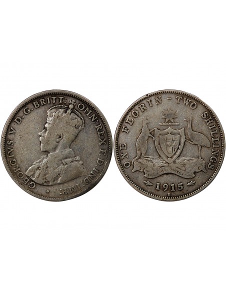AUSTRALIE, GEORGE V - FLORIN ARGENT 1915 H HEATON