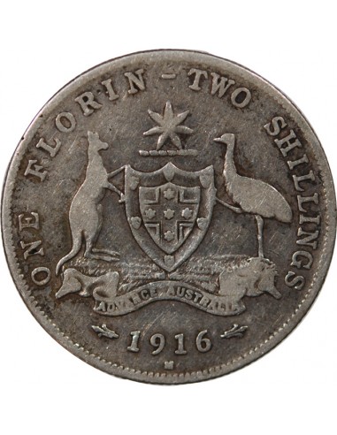 AUSTRALIE, GEORGE V - FLORIN ARGENT 1916 M MELBOURNE