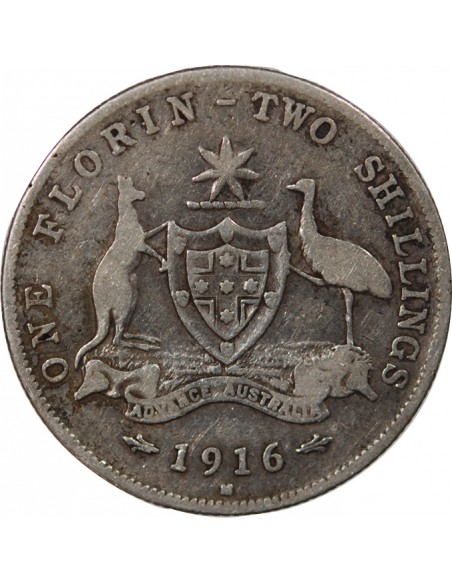 AUSTRALIE, GEORGE V - FLORIN ARGENT 1916 M MELBOURNE