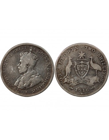 AUSTRALIE, GEORGE V - FLORIN ARGENT 1916 M MELBOURNE