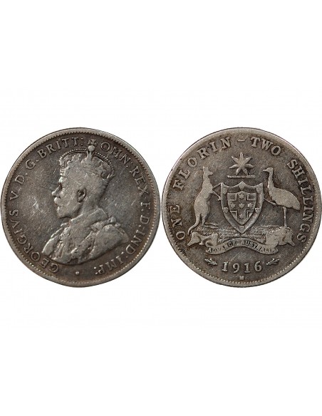 AUSTRALIE, GEORGE V - FLORIN ARGENT 1916 M MELBOURNE