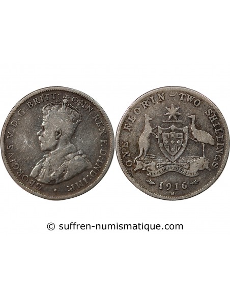 AUSTRALIE, GEORGE V - FLORIN ARGENT 1916 M MELBOURNE