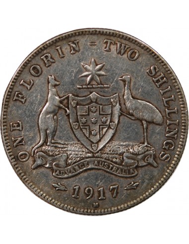 AUSTRALIE, GEORGE V - FLORIN ARGENT 1917 M MELBOURNE