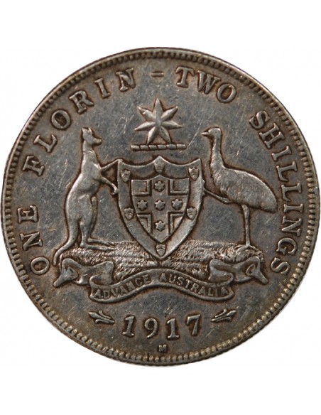 AUSTRALIE, GEORGE V - FLORIN ARGENT 1917 M MELBOURNE