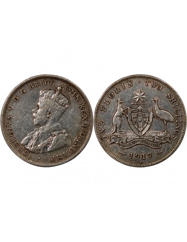AUSTRALIE, GEORGE V - FLORIN ARGENT 1917 M MELBOURNE