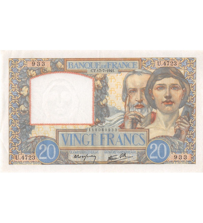 20 FRANCS SCIENCE ET TRAVAILLE 17.07.1941