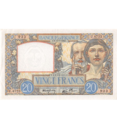 20 FRANCS SCIENCE ET TRAVAILLE 17.07.1941