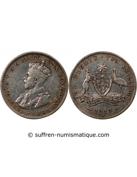 AUSTRALIE, GEORGE V - FLORIN ARGENT 1917 M MELBOURNE
