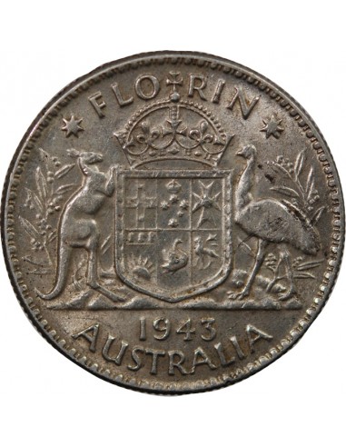 AUSTRALIE, GEORGE VI - FLORIN ARGENT 1943 MELBOURNE