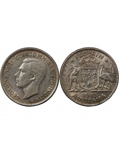 AUSTRALIE, GEORGE VI - FLORIN ARGENT 1943 MELBOURNE 2